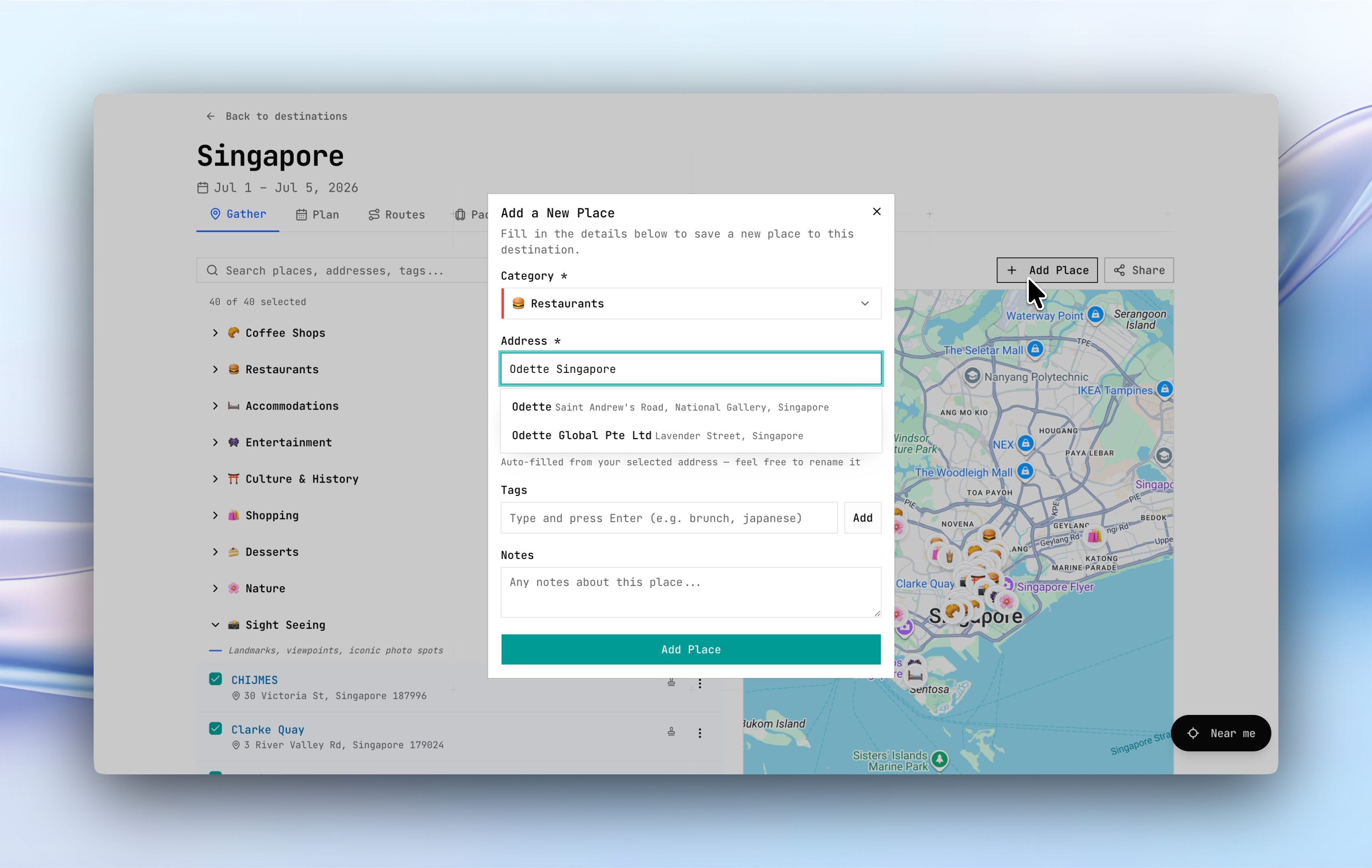 Saving places into Journi from across the web